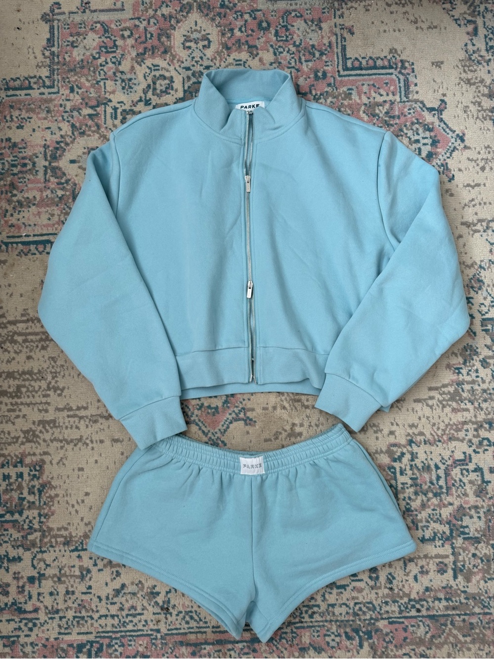 Parke Powder Blue Zip Up Mockneck and Shorts Set